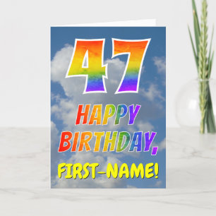Regenbogen-Look "47" & "HAPPY BIRTHDAY", Wolken, H Karte