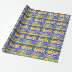 Regenbogen-Look "53" & "HAPPY BIRTHDAY", Wolken, H Geschenkpapier