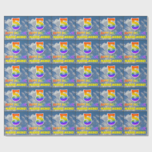 Regenbogen-Look "5" & "HAPPY BIRTHDAY", Wolken, Hi Geschenkpapier