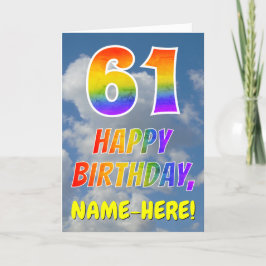 Regenbogen-Look "61" & "HAPPY BIRTHDAY", Wolken, H Karte
