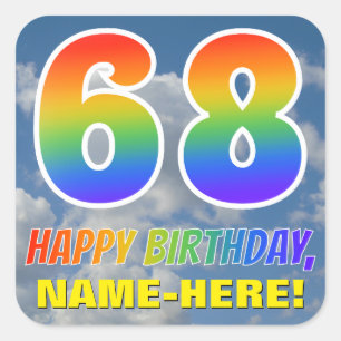 Regenbogen-Look "68" & "HAPPY BIRTHDAY", Wolken, H Quadratischer Aufkleber
