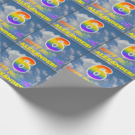Regenbogen-Look "6" & "HAPPY BIRTHDAY", Wolken, Hi Geschenkpapier