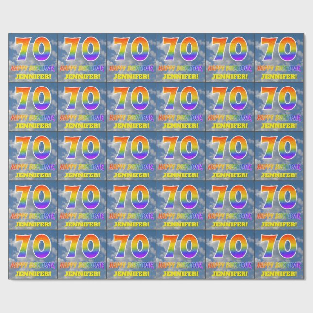 Regenbogen-Look "70" & "HAPPY BIRTHDAY", Wolken, H Geschenkpapier (Flach)