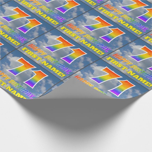 Regenbogen-Look "71" & "HAPPY BIRTHDAY", Wolken, H Geschenkpapier (Ecke)