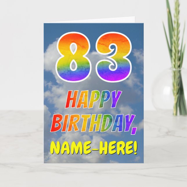 Regenbogen-Look "83" & "HAPPY BIRTHDAY", Wolken, H Karte (Vorderseite)