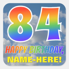 Regenbogen-Look "84" & "HAPPY BIRTHDAY", Wolken, H Quadratischer Aufkleber