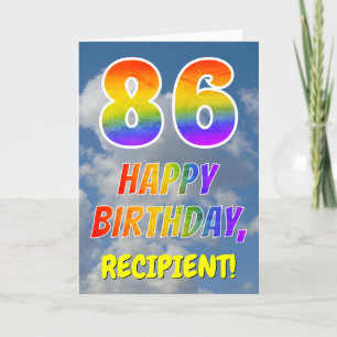 Regenbogen-Look "86" & "HAPPY BIRTHDAY", Wolken, H Karte