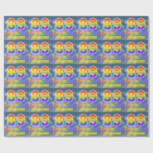 Regenbogen-Look "89" & "HAPPY BIRTHDAY", Wolken, H Geschenkpapier