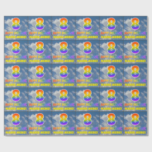 Regenbogen-Look "8" & "HAPPY BIRTHDAY", Wolken, Hi Geschenkpapier
