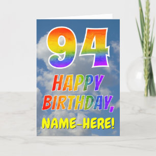 Regenbogen-Look "94" & "HAPPY BIRTHDAY", Wolken, H Karte