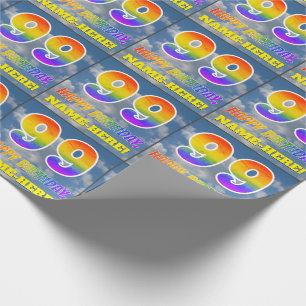 Regenbogen-Look "99" & "HAPPY BIRTHDAY", Wolken, H Geschenkpapier