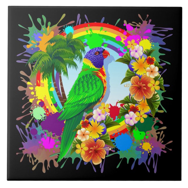 Regenbogen Lorikeet Papageien-Keramik-Foto-Fliese Fliese (Vorderseite)