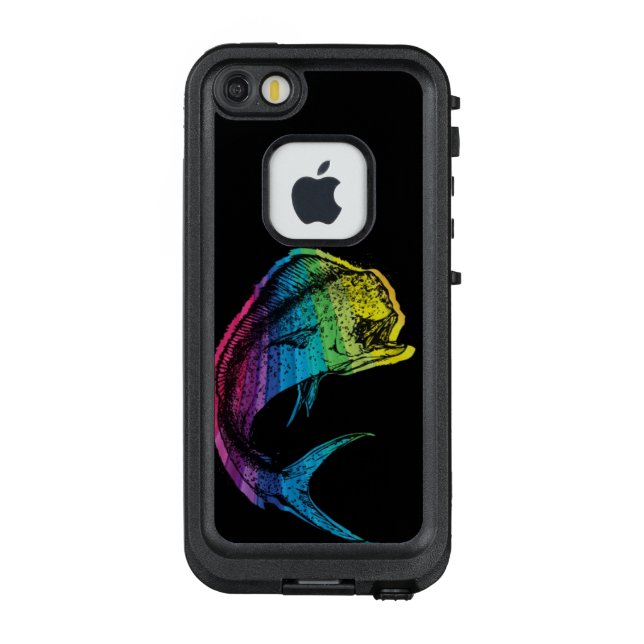 Regenbogen Mahi Mahi auf Schwarzem LifeProof iPhone Hülle (Rückseite)