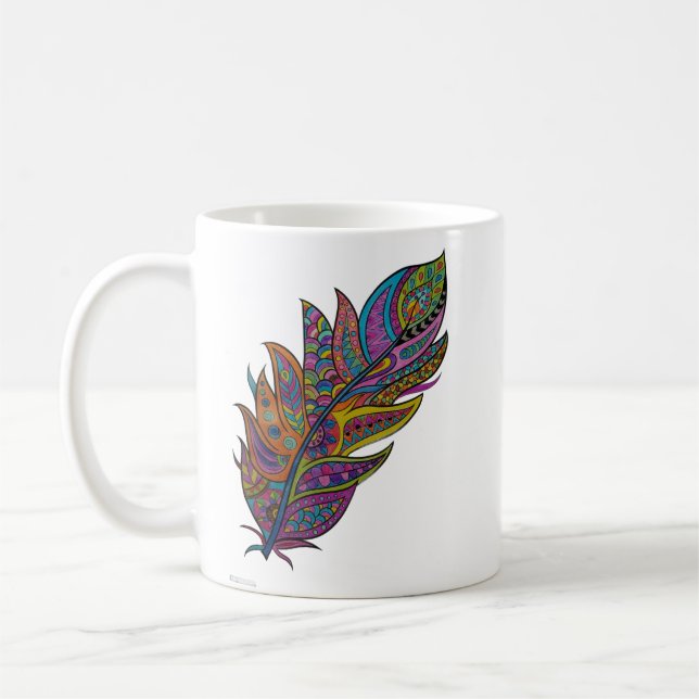 Regenbogen-Mandala-Feder-Boho-Kunst-Tasse Kaffeetasse (Links)