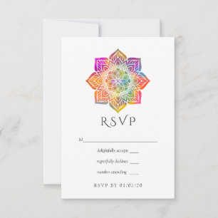 Regenbogen-Mandala indische Hochzeit RSVP Karte
