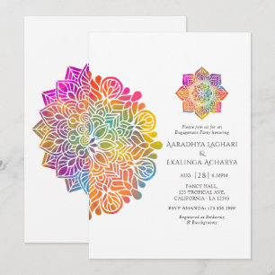 Regenbogen-Mandala-Indische-Verlobungsfeier Einladung