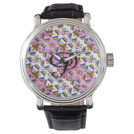 Regenbogen-Mandala-Stolz-Monogramm - Lebendige Geo Armbanduhr
