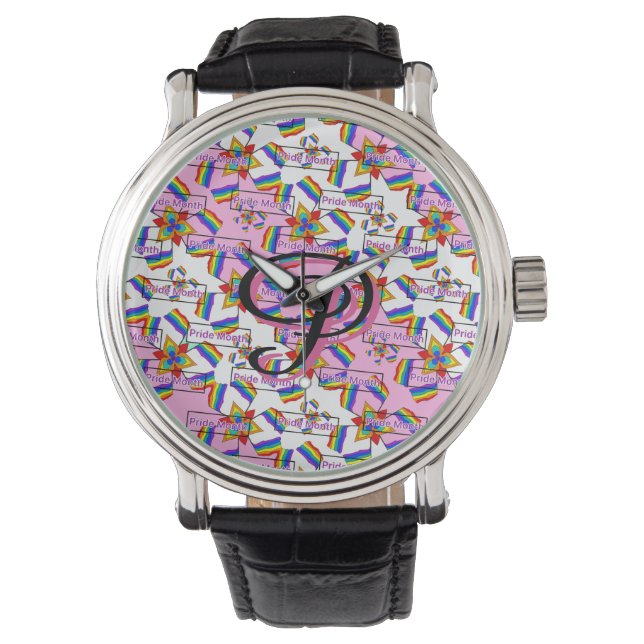 Regenbogen-Mandala-Stolz-Monogramm - Lebendige Geo Armbanduhr (Vorderseite)