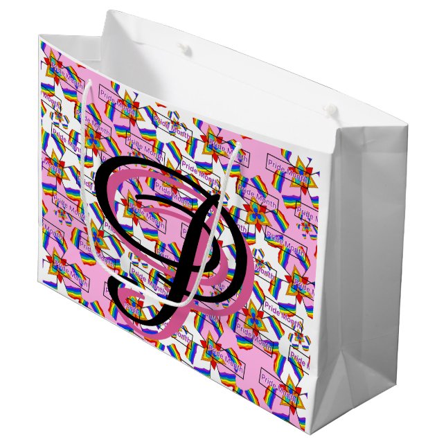 Regenbogen-Mandala-Stolz-Monogramm - Lebendige Geo Große Geschenktüte (Vorderseite Schrägansicht)