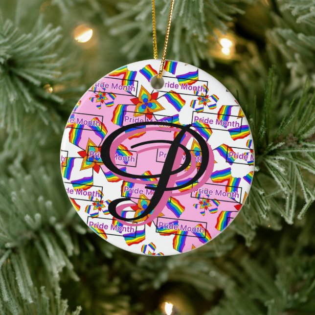 Regenbogen-Mandala-Stolz-Monogramm - Lebendige Geo Keramik Ornament (Baum)