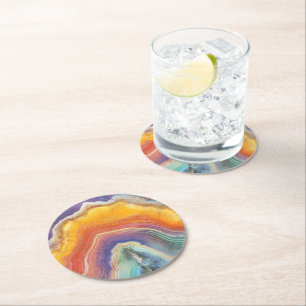 Regenbogen-Marmor-Muster Runder Pappuntersetzer