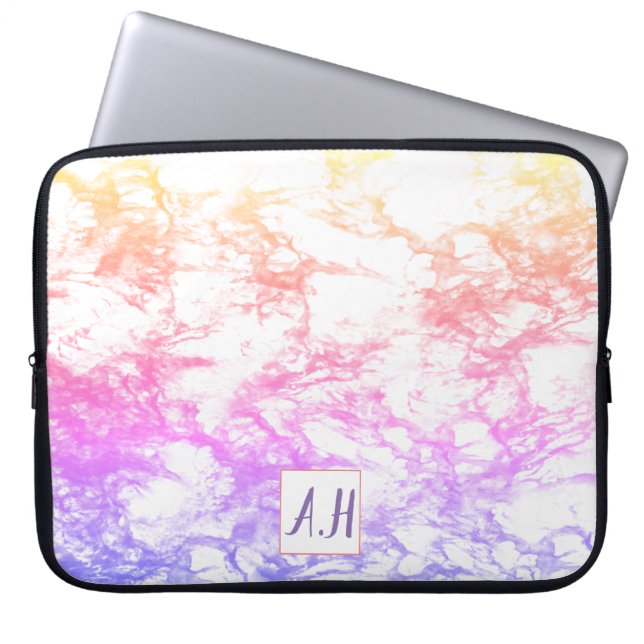 Regenbogen MarmorOmbre Initialen-Laptop-Hülse Laptopschutzhülle (Vorderseite)