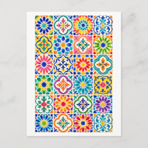 Regenbogen-Marokkanische Kachel-Collage-Illustrati Postkarte