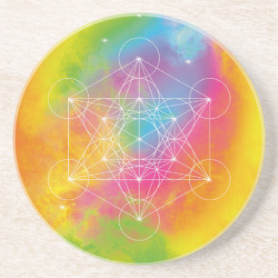 Regenbogen Metatrons Würfel Heilige Geometrie Getränkeuntersetzer