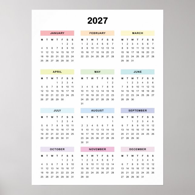 Regenbogen-Minimalist-2027-Kalenderposter Poster (Vorne)