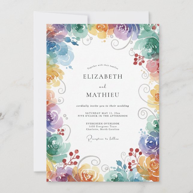 Regenbogen-Mischblüten-Hochzeit Einladung (Vorderseite)