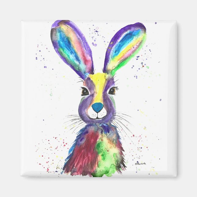 Regenbogen mit Aquarelltierarten Magnet (Vorne)