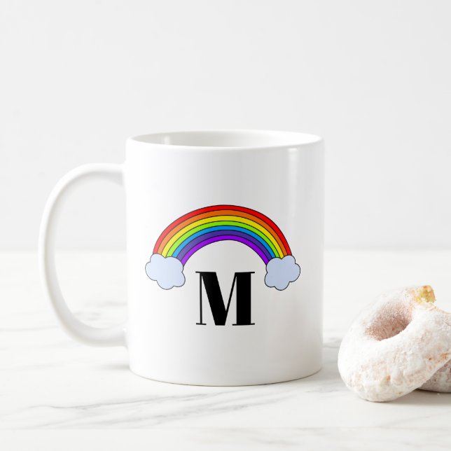 Regenbogen mit Monogramm-Initiale Tasse (Mit Donut)