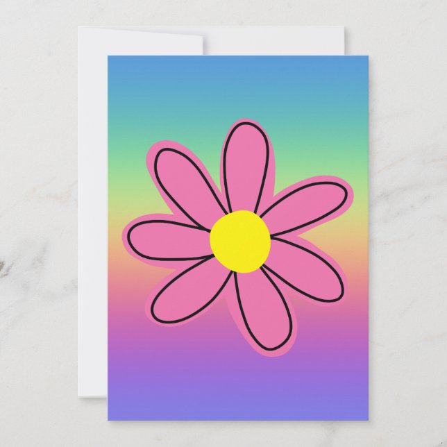 Regenbogen mit rosa Blume Einladung (Vorderseite)