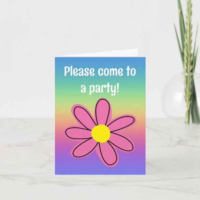Regenbogen mit rosa Blume Leere Einladung (Vorderseite)