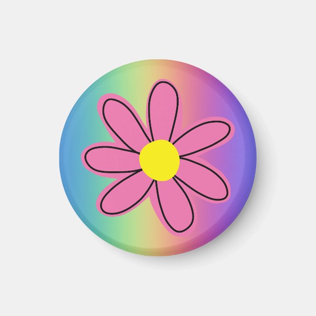 Regenbogen mit rosa Blume Magnet (Vorne)