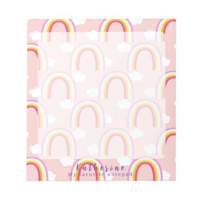 Regenbogen mit rosa Wolke Notizblock (Vorderseite)