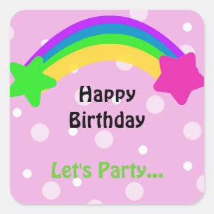 Regenbogen mit Stars Birthday Wishings Quadratischer Aufkleber