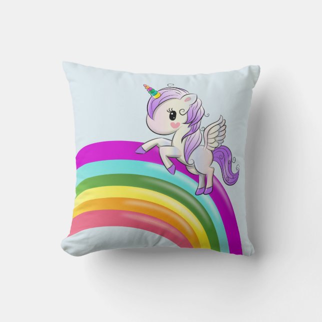 Regenbogen mit Unicorn Girly Throw Kissen (Vorderseite)