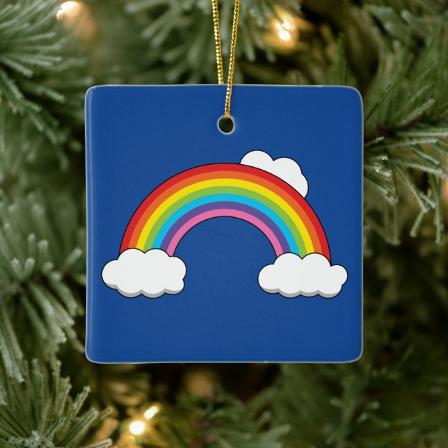 Regenbogen mit weißen Wolken Keramikornament (Baum)