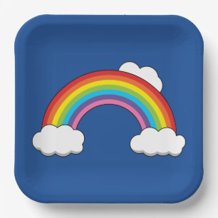 Regenbogen mit weißen Wolken Pappteller