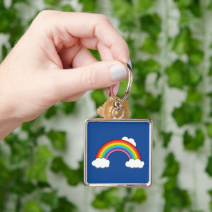Regenbogen mit weißen Wolken Schlüsselanhänger