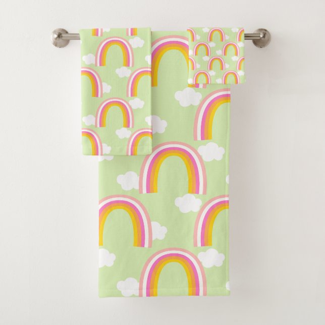 Regenbogen mit Wolke Hellgrün Badhandtuch Set (Insitu)