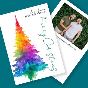 Regenbogen Moderne Weihnachtsbaum Foto Personalize Feiertagskarte