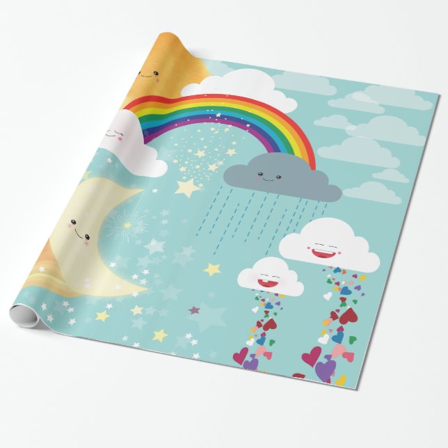 Regenbogen-, Mond-und Stern-Geschenk-Verpackung Geschenkpapier (Ungerollt)