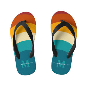 Regenbogen-Monogramm Benutzerdefinierter Name Retr Kinderbadesandalen