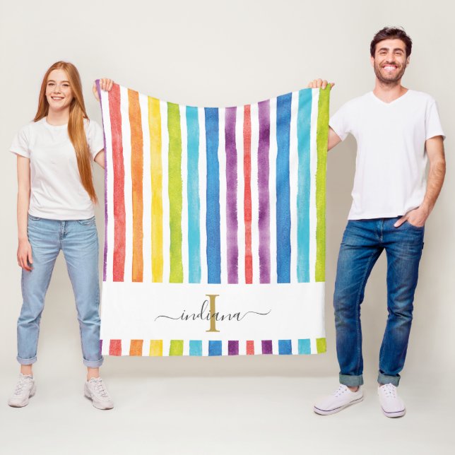 Regenbogen-Monogramm-Schriftzug Wasserfarben-Strei Fleecedecke (Beispiel)