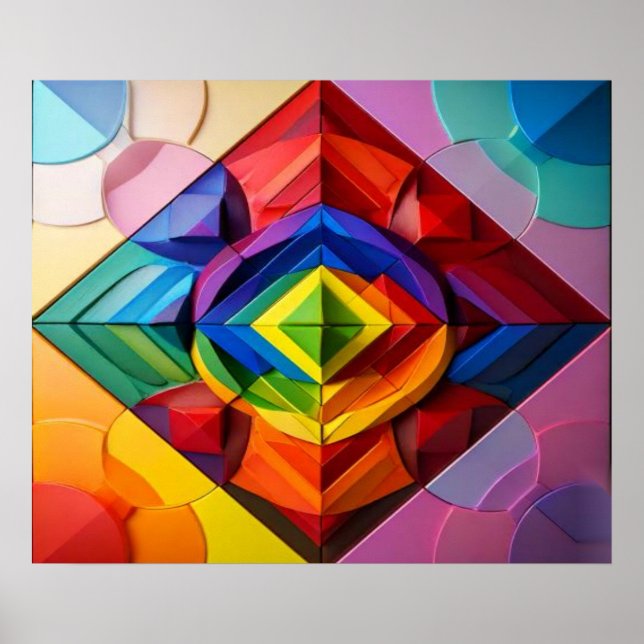 Regenbogen-Mosaik-Geometrisches Muster Abstrakt Poster (Vorne)