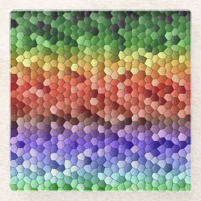 Regenbogen-Mosaik Glasuntersetzer (Vorderseite)