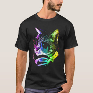 Regenbogen-Musikkatze mit Sonnenbrille und Kopfhör T-Shirt