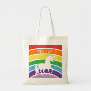 Regenbogen-Musterweißer Unicorn-personalisierte Tragetasche
